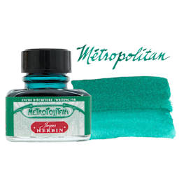Herbin Paris Collection Fountain Pen Ink - Métropolitan (Green), 30 ml bottle with swatch