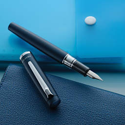 Platinum Procyon Fountain Pen - Deep Sea Blue, Fine Nib pen and cap with stationary