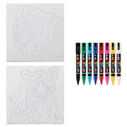 Posca Paint By Number Kit - Rainbow Safari contents