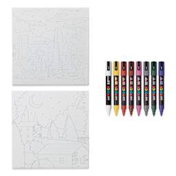 Posca Paint By Number Kit - Night City Skies contents