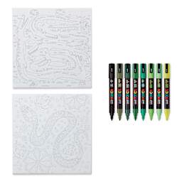 Posca Paint By Number Kit - Swamp & Slither contents