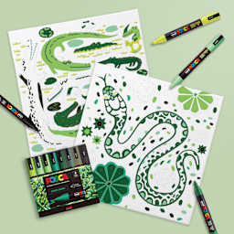 Posca Paint By Number Kit - Swamp & Slither, in progress