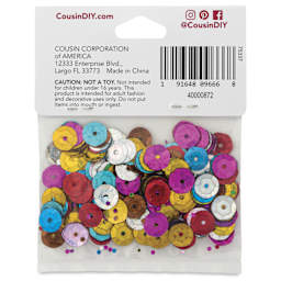 Cousin DIY Cupped Sequins - Pkg of 200, Assorted Colors, 8 mm - back of packaging