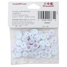 Cousin DIY Cupped Sequins - Pkg of 200, White Iridescent, 8 mm - back of packaging