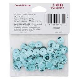 Cousin DIY Cupped Sequins - Pkg of 200, Turquoise Peacock, 8 mm - back of packaging