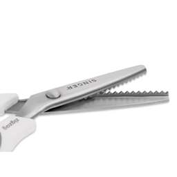Singer Pinking Shears - White, 9" Length, close-up showing the zigzag edge