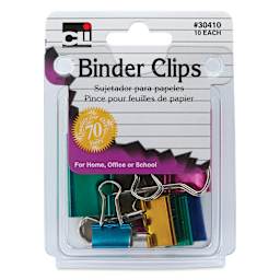 Charles Leonard Binder Clips - Pkg of 10, Metallic, Assorted front of packaging