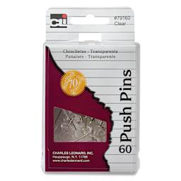 Charles Leonard Push Pins - Clear, Pkg of 60 front of packaging