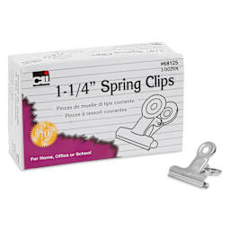 Charles Leonard Spring Clips - Pkg of 36, 1.25" single clip beside packaging