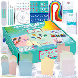 My Creative Camp Greeting Cards Quilling Kit packaging with contents
