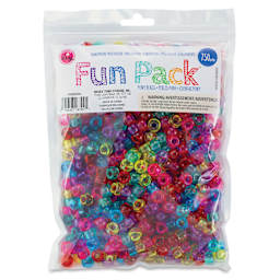 Cousin DIY Fun Pack Pony Beads - Pkg of 750, Transparent Multicolor, 6 mm x 9 mm front of packaging