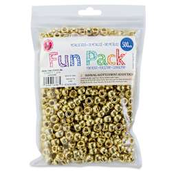 Cousin DIY Fun Pack Pony Beads - Pkg of 500, Metallic Gold, 6 mm x 9 mm front of packaging