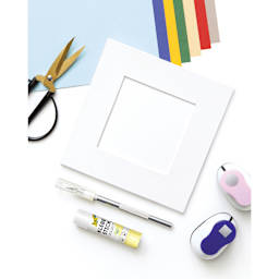 Folia Cardboard Picture Frame - Square, 10 cm x 10 cm with various tools