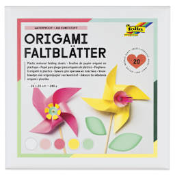 Folia Plastic Origami Folding Sheets - Pkg of 20, 5 Assorted Colors, 20 cm x 20 cm front of packaging