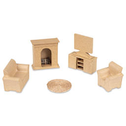 Decopatch Paper Mache Doll House Furniture Accessory Kit - Living Room