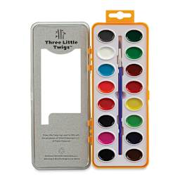Three Little Twigs Premium Watercolor Pan Set - Set of 16, Assorted Colors (Lid open)