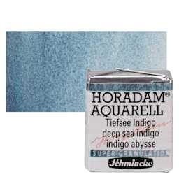 Schmincke Horadam Aquarell Watercolor - Deep Sea Indigo, Supergranulation, Half Pan and swatch