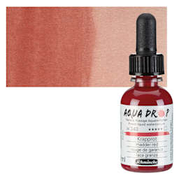 Schmincke Aqua Drop Watercolor - Madder Red, 30 ml bottle and swatch