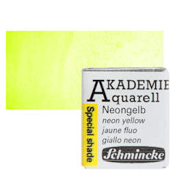 Schmincke Akademie Aquarell Watercolor Pan - Neon Yellow, Half Pan and swatch