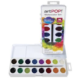 artPOP! Oval Watercolor Pan Set - Set of 16, Assorted Colors, open and closed set