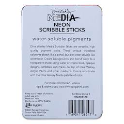 Ranger Dina Wakley Scribble Water-Soluble Pigment Sticks - Set of 6, Neon back of package