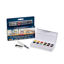 Derwent Line and Wash Paint Pan Set - Set of 12, Assorted Colors, set contents with packaging