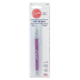 Excel Blades K18 Cushion Grip Knife - Front of blister package of Purple Knife