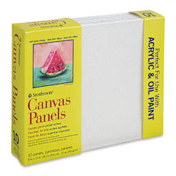 Strathmore 300 Series Cotton Canvas Panel Pack - 8" x 10", Package of 10 (Front of packaging, Angled view)
