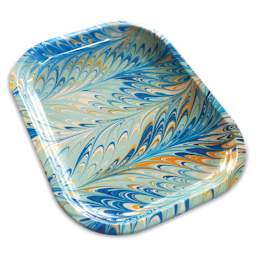 Curious Prints Vintage Metal Tray - 5" x 7", Marbled Pastel Blue
