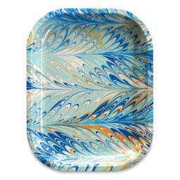 Curious Prints Vintage Metal Tray - 5" x 7", Marbled Pastel Blue, front