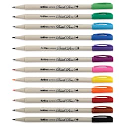 Artline Supreme Brush Pens - Set of 12, Assorted Colors (set contents with caps off)