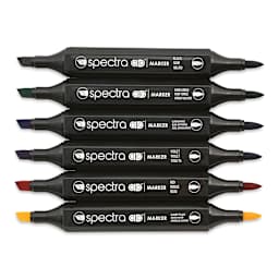 Chartpak Spectra Ad Markers - Set of 6 markers shown horizontally with caps off