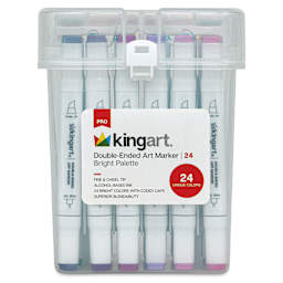 Kingart Pro Double-Ended Art Alcohol Markers - Bright, Set of 24