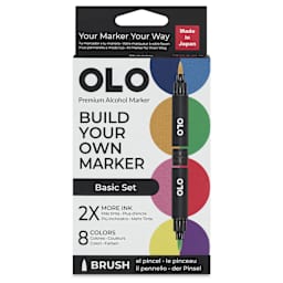Olo Brush Dual-Tip Markers - Set of 8, Basic, front of the packaging