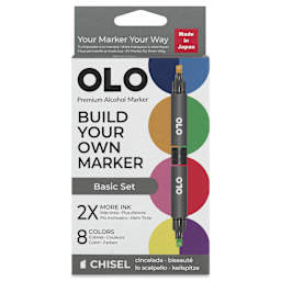 Olo Chisel Dual-Tip Markers - Set of 8, Basic, front of the packaging