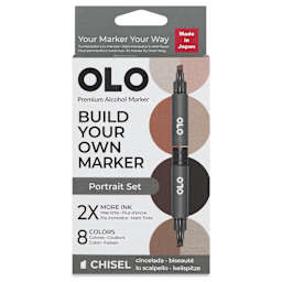 Olo Chisel Dual-Tip Markers - Set of 8, Portrait, front of the packaging