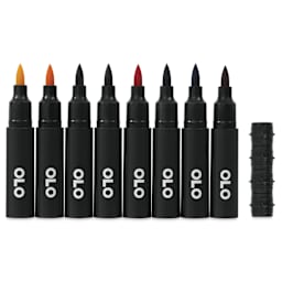 Olo Brush Dual-Tip Markers - Set of 8, Comic, caps off