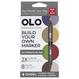 Olo Chisel Dual-Tip Markers - Set of 8, Architecture, front of the packaging