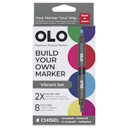 Olo Chisel Dual-Tip Markers - Set of 8, Vibrant, front of the packaging