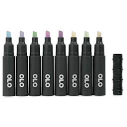 Olo Chisel Dual-Tip Markers - Set of 8, Pastel, caps off