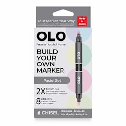 Olo Chisel Dual-Tip Markers - Set of 8, Pastel, front of packaging