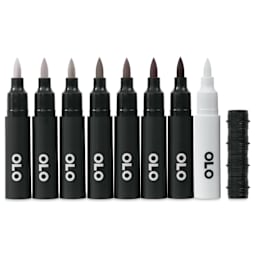 Olo Brush Dual-Tip Markers - Set of 8, Red Gray, caps off