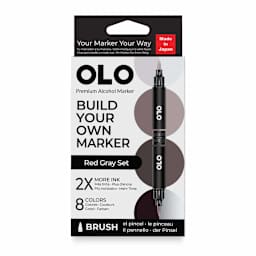 Olo Brush Dual-Tip Markers - Set of 8, Red Gray, front of packaging