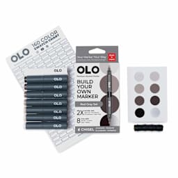 Olo Chisel Dual-Tip Markers - Set of 8, Red Gray, contents