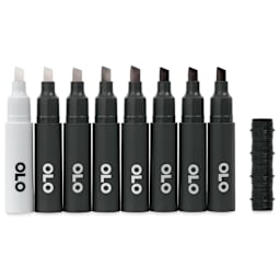 Olo Chisel Dual-Tip Markers - Set of 8, Red Gray, caps off