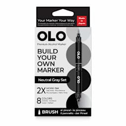 Olo Brush Dual-Tip Markers - Set of 8, Neutral Gray, front of packaging