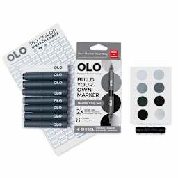 Olo Chisel Dual-Tip Markers - Set of 8, Neutral Gray, contents