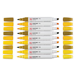 Pantone Dual Tip Markers - Yellow, Set of 9, markers laid out with no caps