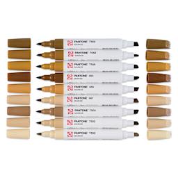 Pantone Dual Tip Markers - Brown, Set of 9, markers laid out with caps off