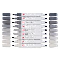 Pantone Dual Tip Markers - Cool Gray, Set of 9, markers laid out with caps off